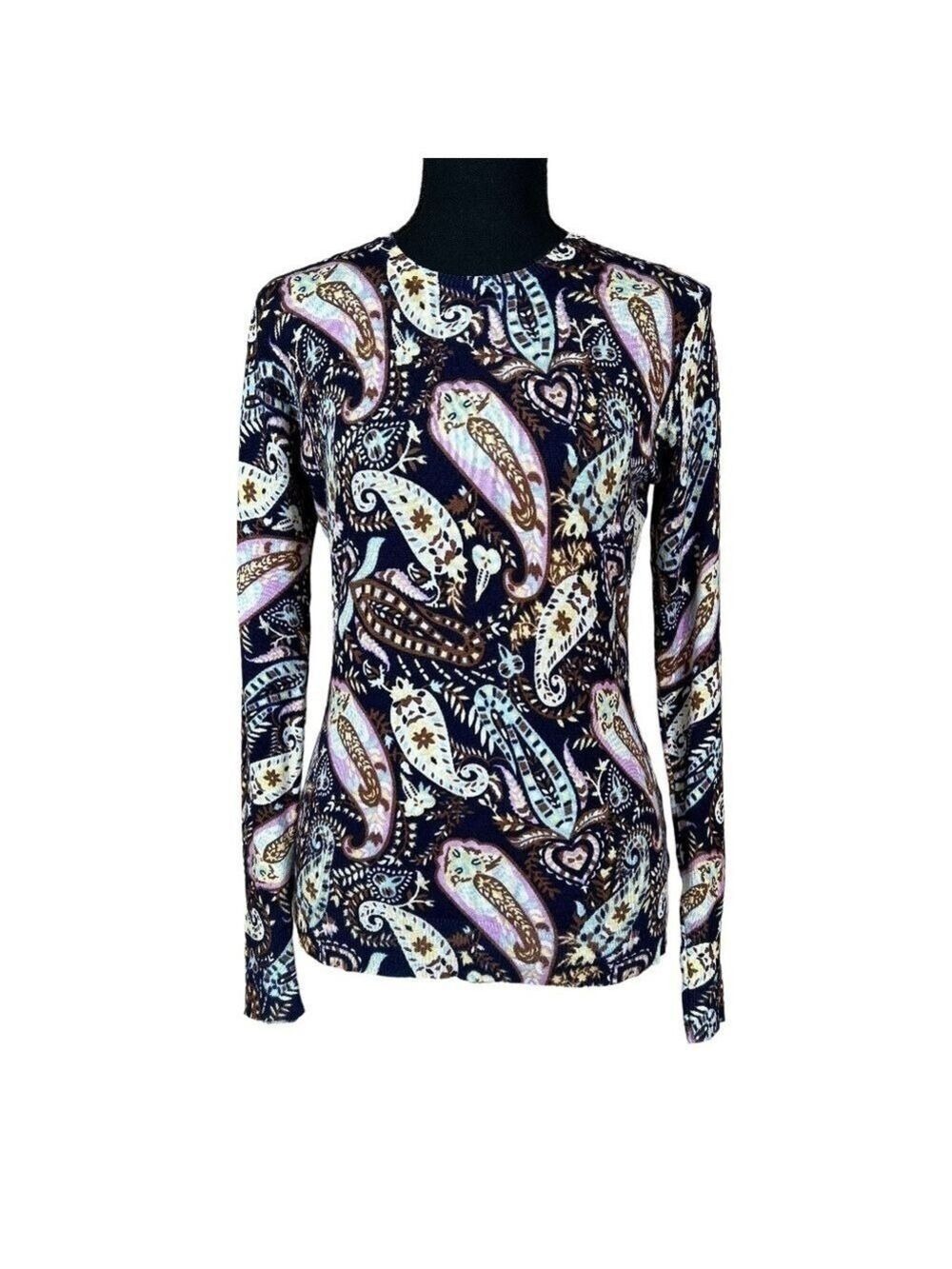 Red Brand Novelty Paisley Rayon Blend Pullover Long Sleeve Sweater Size M